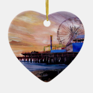 Santa Monica Pier At Sunset Ceramic Ornament