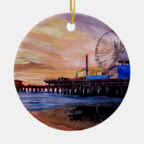 Santa Monica Pier At Sunset Ceramic Ornament
