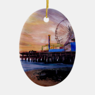 Santa Monica Pier At Sunset Ceramic Ornament