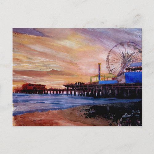 Santa Monica Pier At Sunset Postcard