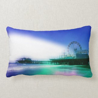 Santa Monica Pier - Blue Green Photo Edit Lumbar Pillow
