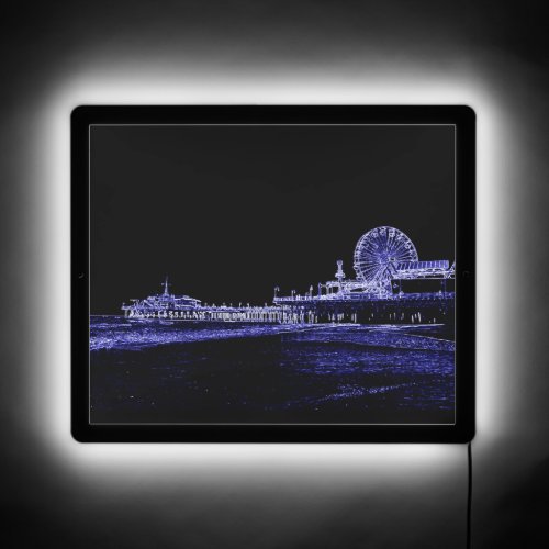 Santa Monica Pier Blue Neon Night Photo Edit LED Sign