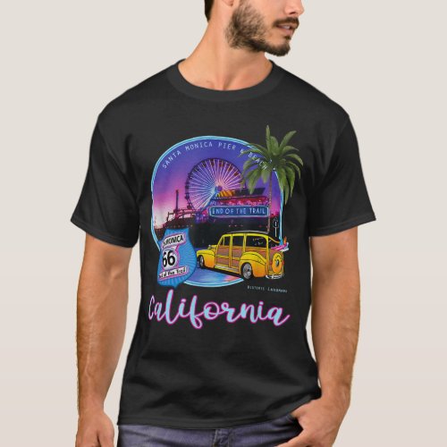 Santa Monica Pier California 66 End Of The Trail S T_Shirt