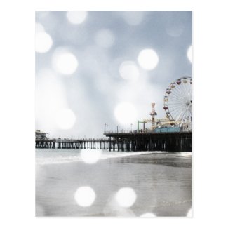 Santa Monica Pier Grey Sparkles Photo Edit Postcard