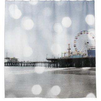 Santa Monica Pier Grey Sparkles Shower Curtain