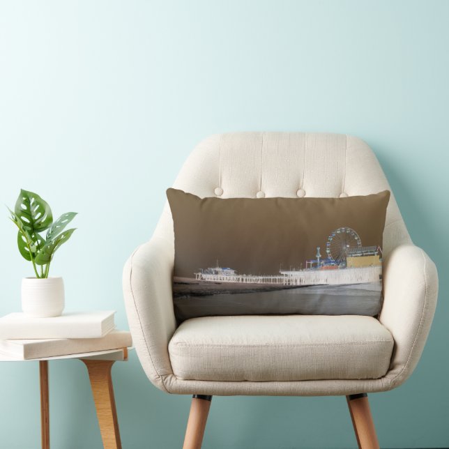 Santa Monica Pier inverted Grey Brown Photo Edit Lumbar Pillow (Chair)