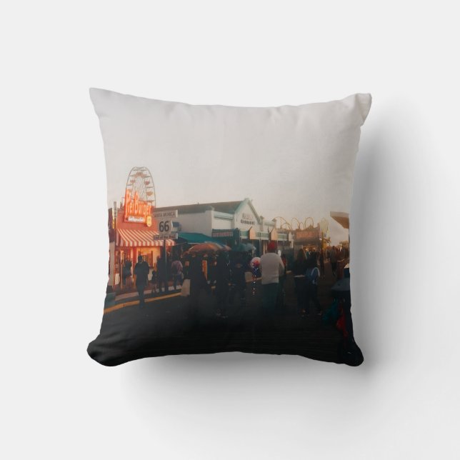 Santa Monica Pier, Los Angeles, California Throw Pillow (Front)