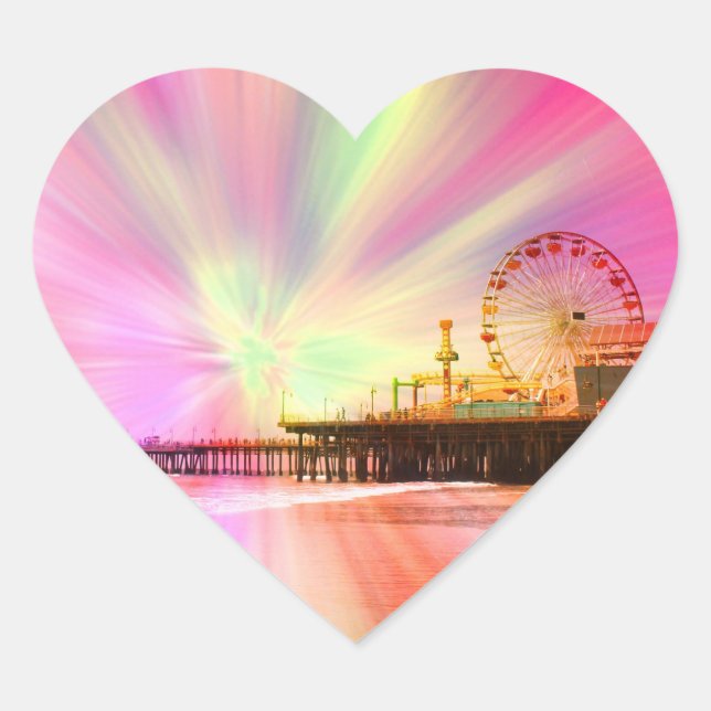 Santa Monica Pier Pink Explosion Heart Sticker (Front)
