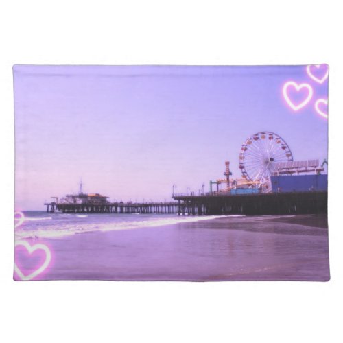 Santa Monica Pier Purple Hearts Cloth Placemat