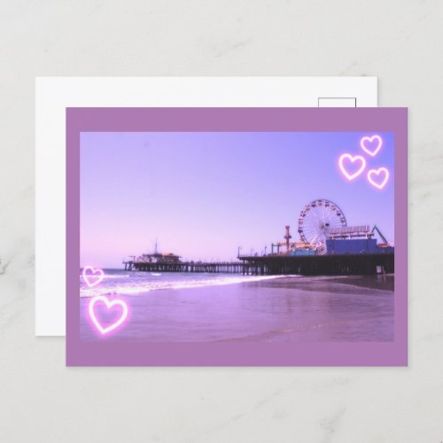 Santa Monica Pier Purple Hearts Postcard