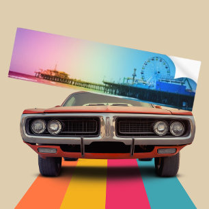 Santa Monica Pier Rainbow Colors Bumper Sticker