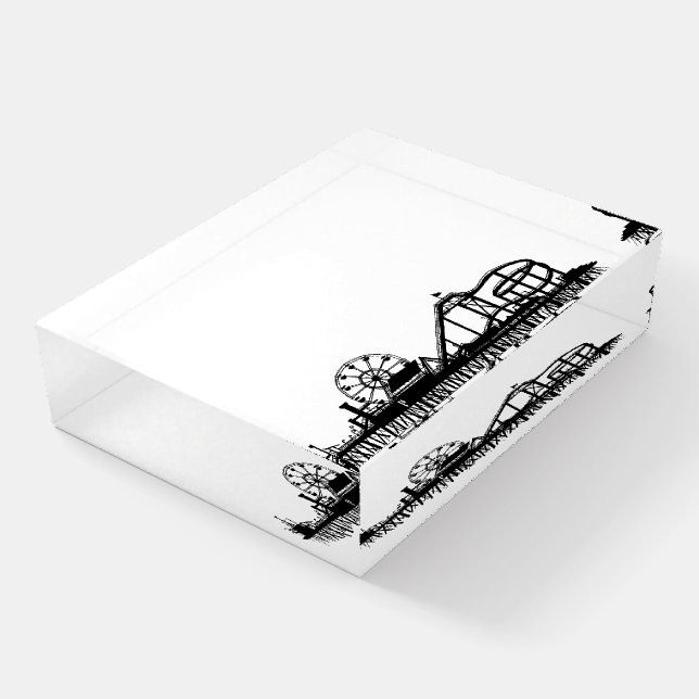 Santa Monica Pier Silhouette Los Angeles CA Paperweight (Angled)