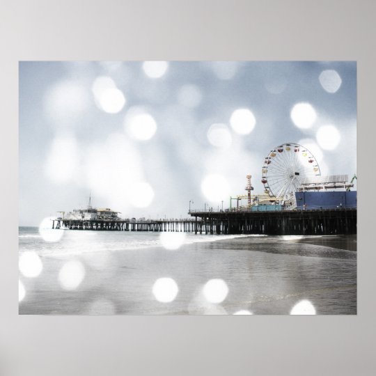 Santa Monica Pier Silver Grey Sparkles Photo Edit Poster | Zazzle.com