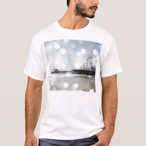 Santa Monica Pier Silver Grey Sparkles Photo Edit T_Shirt