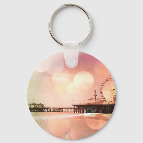 Santa Monica Pier _ Sparkling Pink Photo Edit Keychain