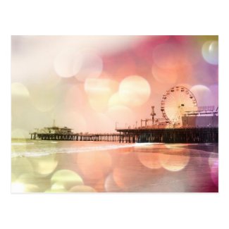 Santa Monica Pier - Sparkling Pink Photo Edit Postcard