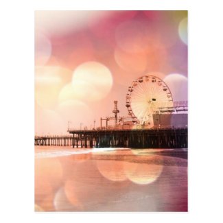 Santa Monica Pier - Sparkling Pink Photo Edit Postcard
