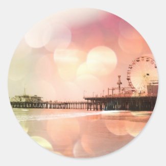 Santa Monica Pier - Sparkling Pink Photo Edit Square Sticker
