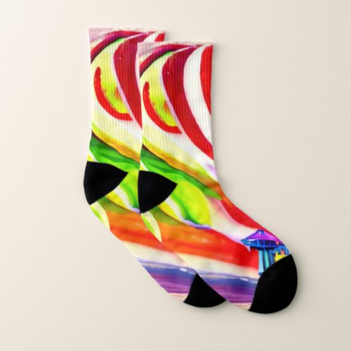 Santa Monica Pier swirly Candy AI Art Socks