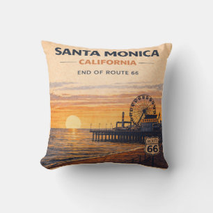 Santa Monica Route 66 Pier Sunset Coastal Decor Throw Pillow