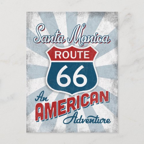 Santa Monica Route 66 Vintage America California Postcard