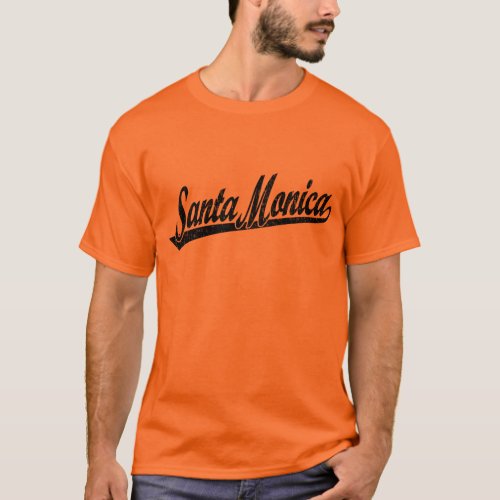 Santa Monica script logo in black distressed T_Shirt