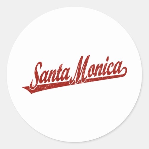 Santa Monica script logo in red distressed Classic Round Sticker