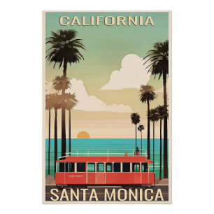 Santa Monica vintage travel illustration Poster