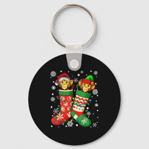 Santa Monkey Animal In Christmas Socks Men Women Keychain