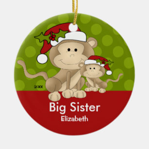 Santa Monkey Big Sister Christmas Ornament