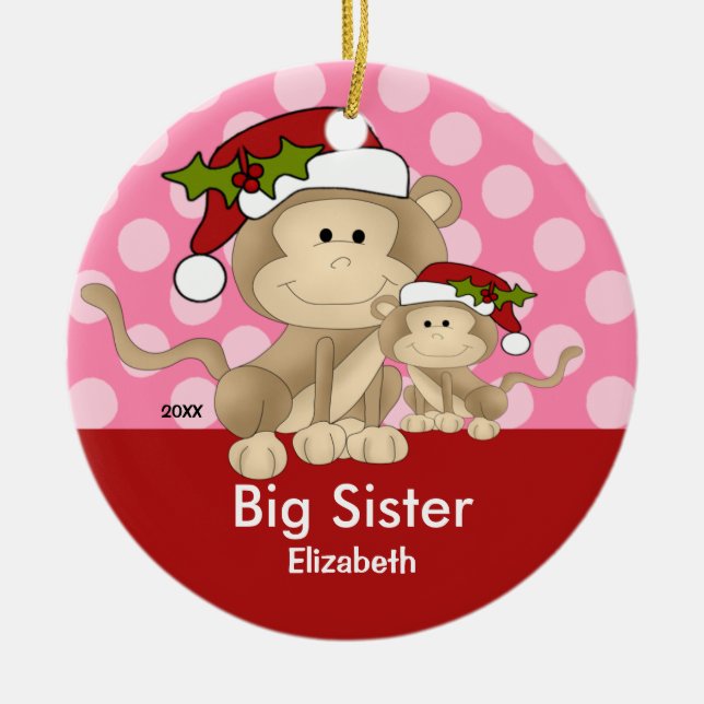 Santa Monkey Big Sister Christmas Ornament (Front)
