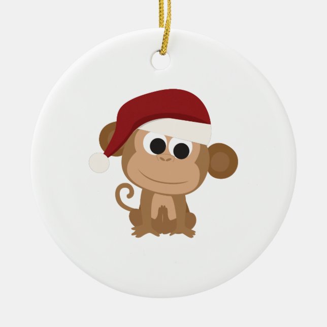 Santa Monkey Ceramic Ornament (Front)