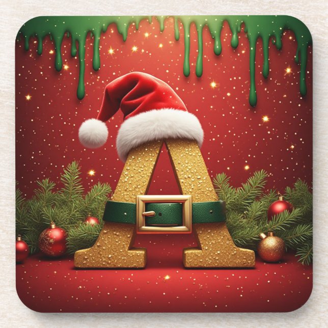 Santa Monogram A For Christmas Gifts Beverage Coaster (Front)