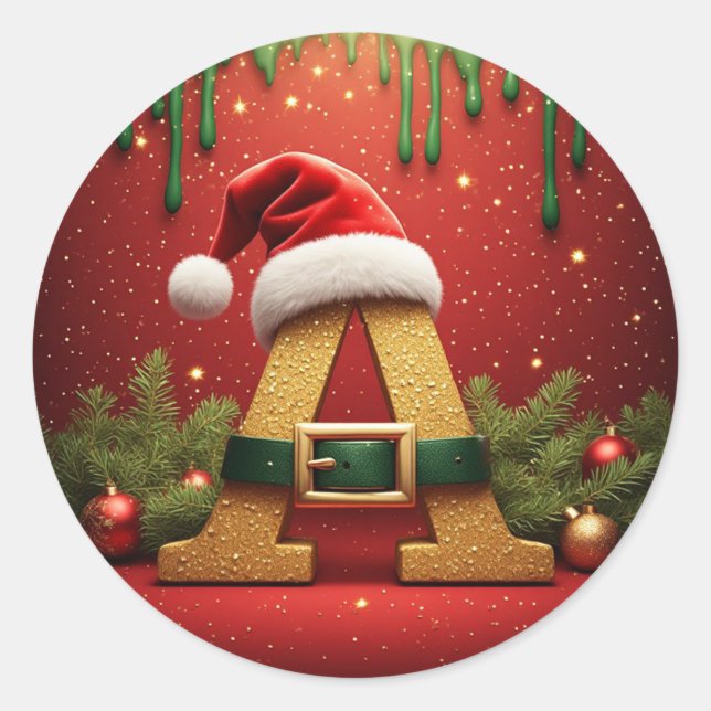 Santa Monogram A For Christmas Gifts Classic Round Sticker (Front)