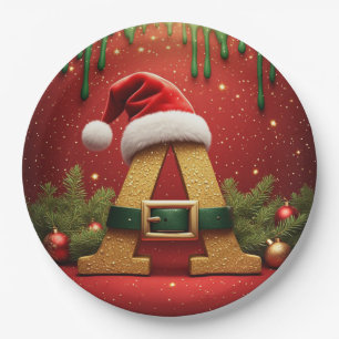 Santa Monogram A For Christmas Gifts Paper Plates