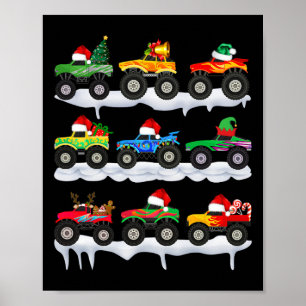 Santa Monster Truck Christmas Squad Group Boys Kid Poster