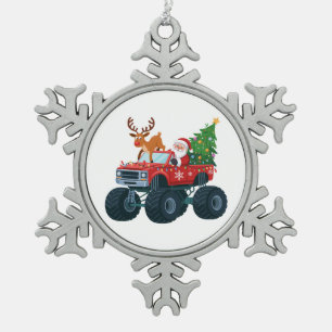 Santa Monster Truck Reindeer Christmas Tree Xmas Snowflake Pewter Christmas Ornament