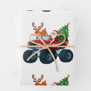 Santa Monster Truck Reindeer Christmas Tree Xmas Wrapping Paper Sheets