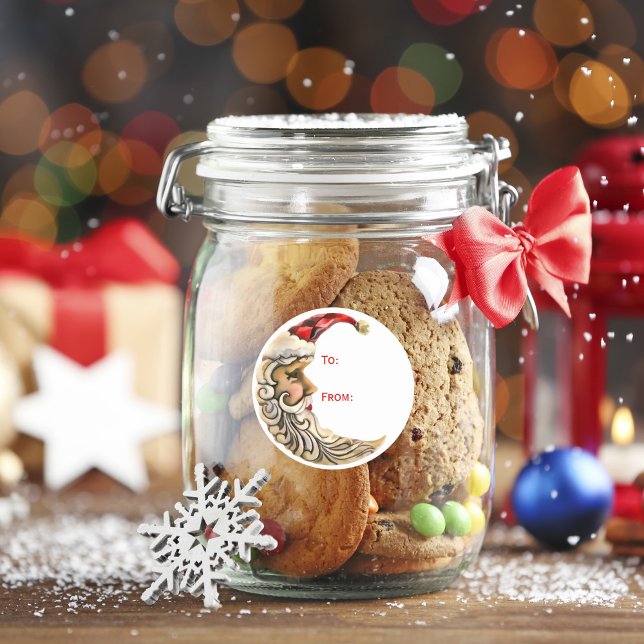 Santa Moon Christmas Holiday Gift Giving Classic Round Sticker (Creator Uploaded)