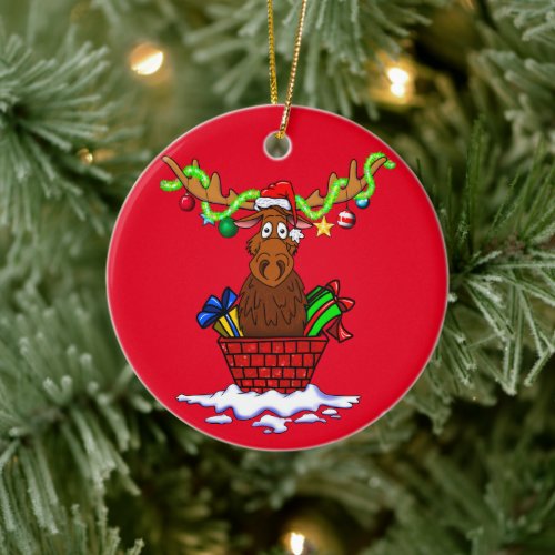 Santa Moose Christmas Ornament red