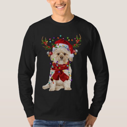 Santa Morkie Dog Reindeer Christmas Lights T_Shirt