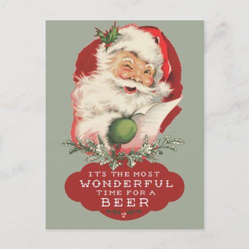 Santa Most Wonderful Time For A Beer Christmas Holiday Postcard