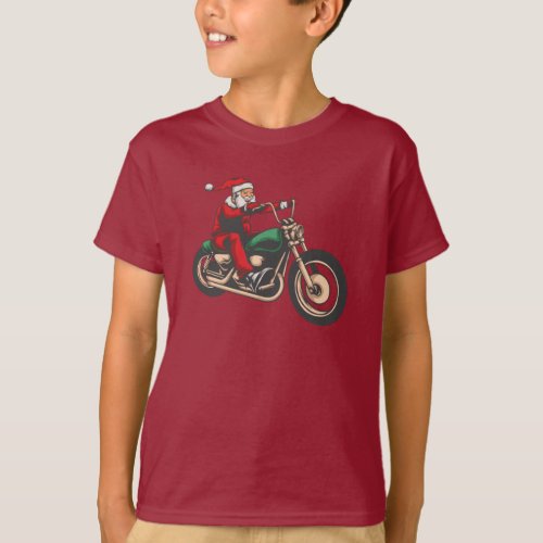 Santa Motorbike Christmas Rider Graphic T_Shirt