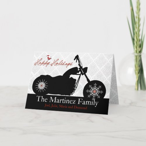 Santa Motorcycle and Snowflakes Holiday Card