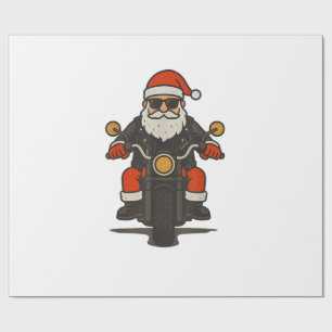 Santa Motorcycle Christmas Vintage Funny Biker Wrapping Paper