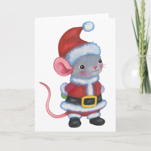 Santa Mouse Christmas Animal Art Card