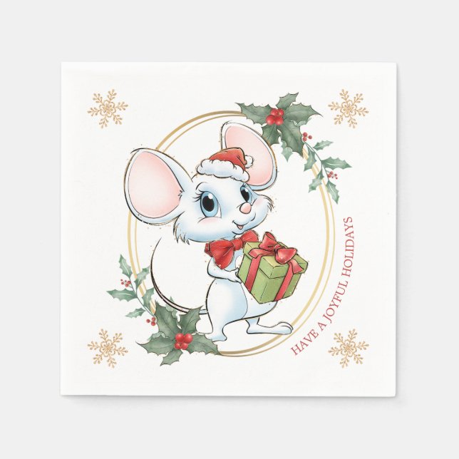 Santa Mouse Christmas Favor  Napkins (Front)