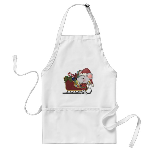 Santa Mouse With Sled Adult Apron (Front)