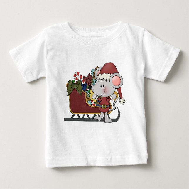 Santa Mouse With Sled Baby T-Shirt (Front)