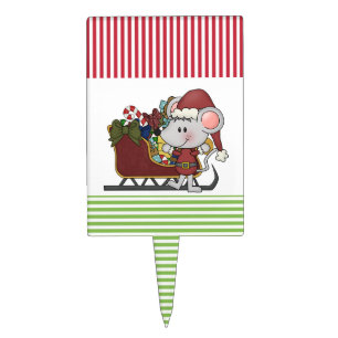 Santa Mouse With Sled Cake Topper